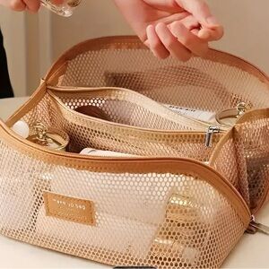 Tan Mesh Makeup Bag